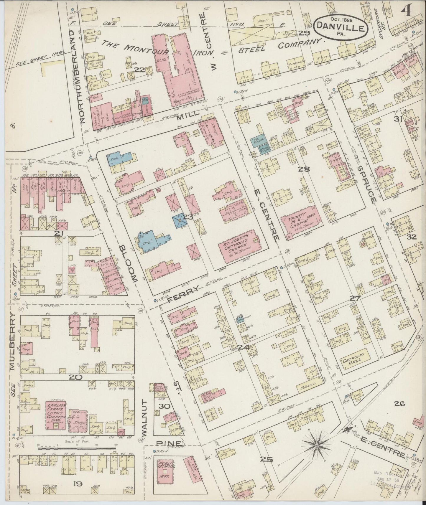 Sanborn Fire Insurance Map from Danville, Montour County, Pennsylvania (1885), Sheet #0004 - Historic Sanborn Fire Insurance Map Print, vintage old map wall art, antique decor, genealogy gift, Pennsylvania Pennsylvania map