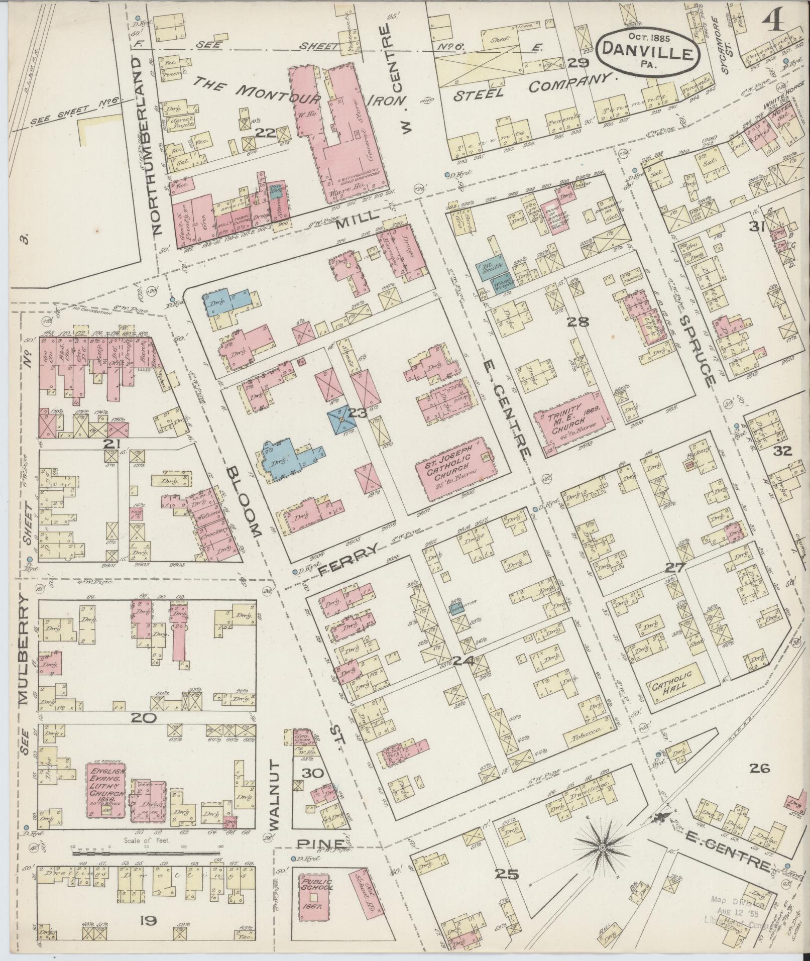 Sanborn Fire Insurance Map from Danville, Montour County, Pennsylvania (1885), Sheet #0004 - Historic Sanborn Fire Insurance Map Print, vintage old map wall art, antique decor, genealogy gift, Pennsylvania Pennsylvania map