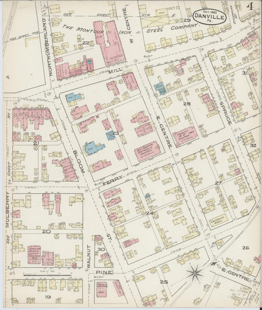 Sanborn Fire Insurance Map from Danville, Montour County, Pennsylvania (1885), Sheet #0004 - Historic Sanborn Fire Insurance Map Print, vintage old map wall art, antique decor, genealogy gift, Pennsylvania Pennsylvania map