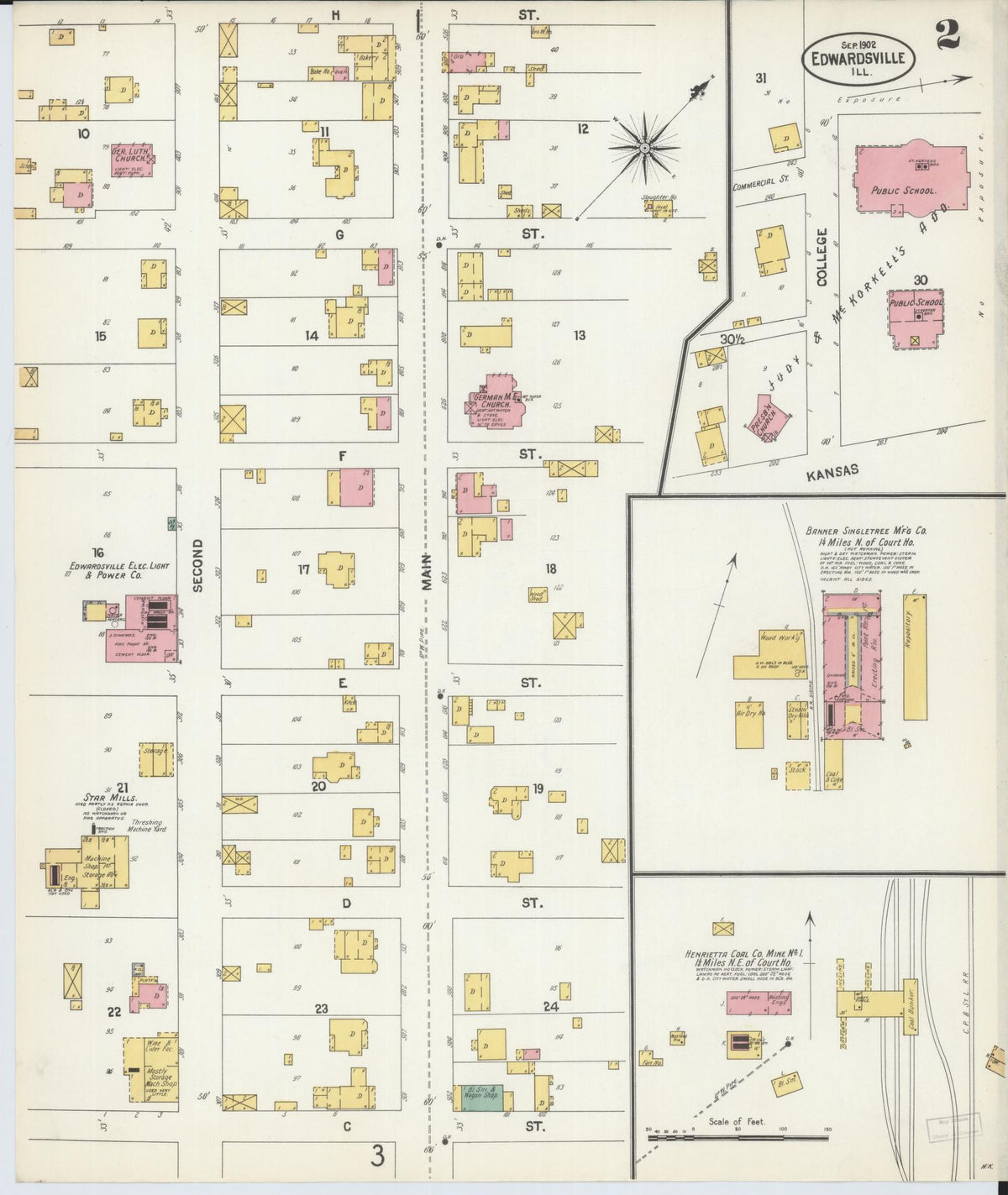 Sanborn Fire Insurance Map from Edwardsville, Madison County, Illinois (1902), Sheet #0002 - Complete Map Set gallery image, historic Sanborn map, vintage wall art, Illinois Illinois