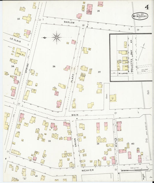 Sanborn Fire Insurance Map from Winooski, Chittenden County, Vermont (1894), Sheet #0004 - Historic Sanborn Fire Insurance Map Print, vintage old map wall art, antique decor, genealogy gift, Vermont Vermont map
