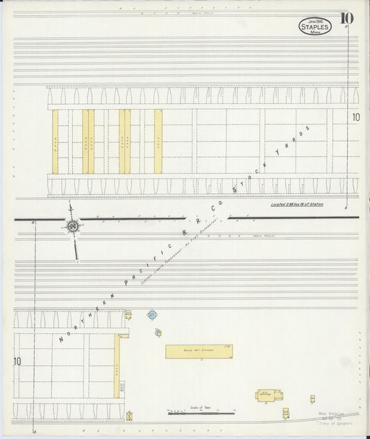 Sanborn Fire Insurance Map from Staples, Todd County, Minnesota (1916), Sheet #0010 - Historic Sanborn Fire Insurance Map Print, vintage old map wall art, antique decor, genealogy gift, Minnesota Minnesota map