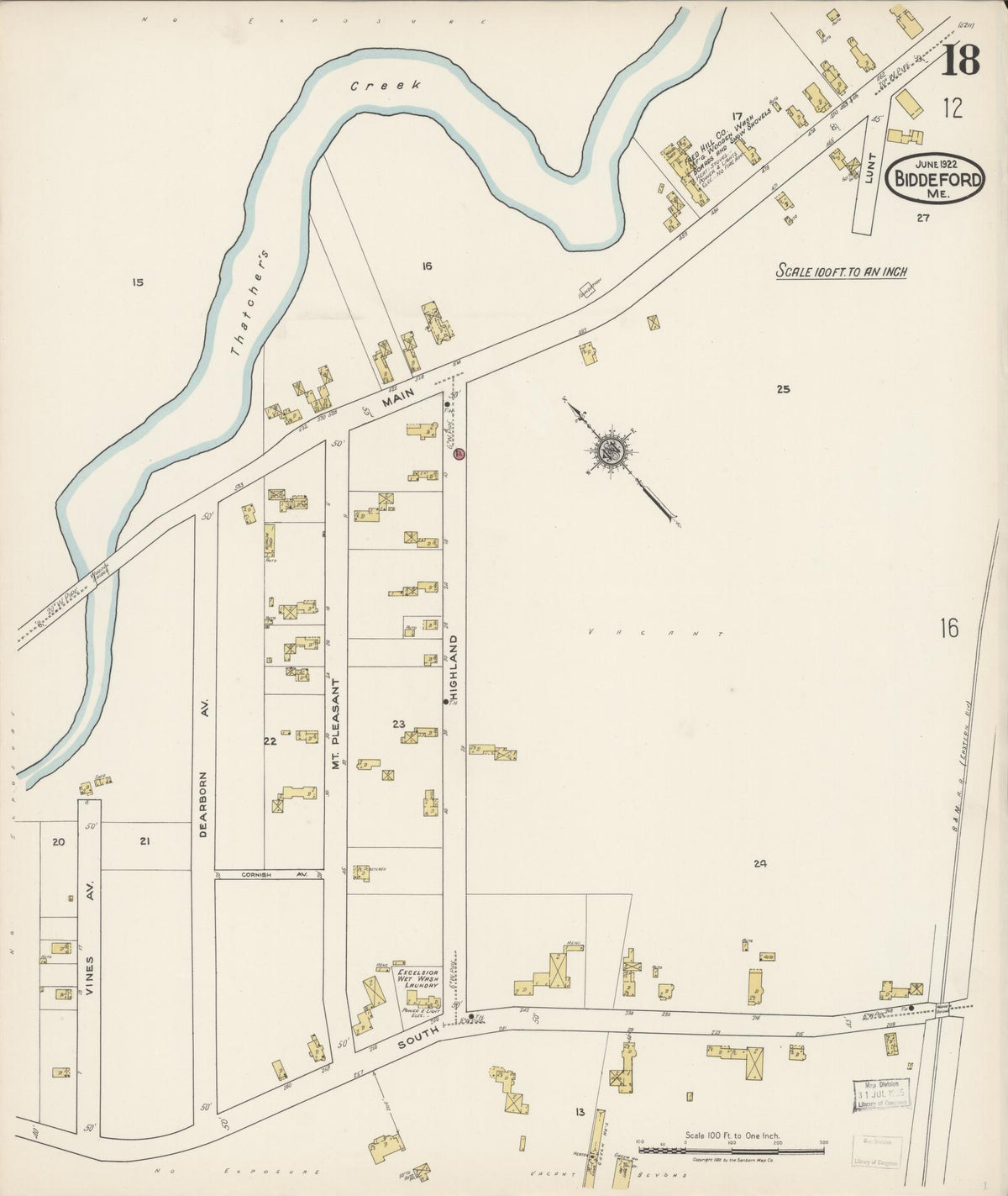 Sanborn Fire Insurance Map from Biddeford, York County, Maine (1922), Sheet #0018 - Complete Map Set gallery image, historic Sanborn map, vintage wall art, Maine Maine