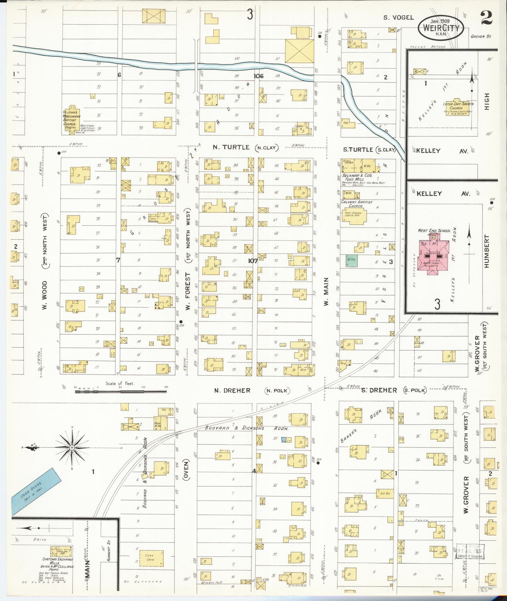 Sanborn Fire Insurance Map from Weir, Cherokee County, Kansas (1909), Sheet #0002 - Historic Sanborn Fire Insurance Map Print, vintage old map wall art, antique decor, genealogy gift, Kansas Kansas map