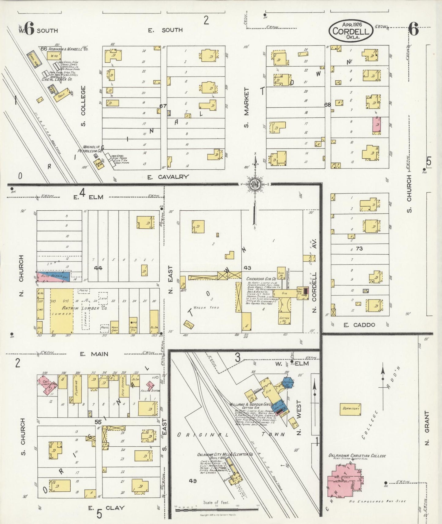 Sanborn Fire Insurance Map from Cordell, Washita County, Oklahoma (1926), Sheet #0006 - Complete Map Set gallery image, historic Sanborn map, vintage wall art, Oklahoma Oklahoma