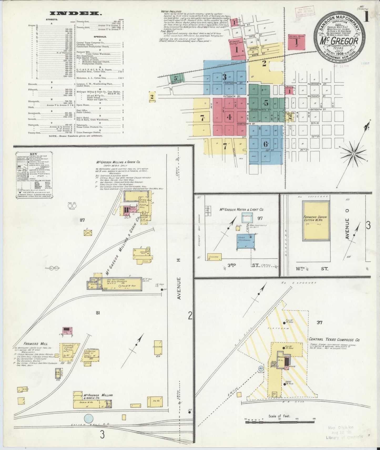 Sanborn Fire Insurance Map from McGregor, McLennan County, Texas (1909), Sheet #0001 - Complete Map Set gallery image, historic Sanborn map, vintage wall art, Texas Texas