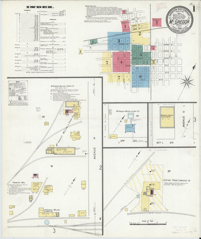 Sanborn Fire Insurance Map from McGregor, McLennan County, Texas (1909), Sheet #0001 - Complete Map Set gallery image, historic Sanborn map, vintage wall art, Texas Texas