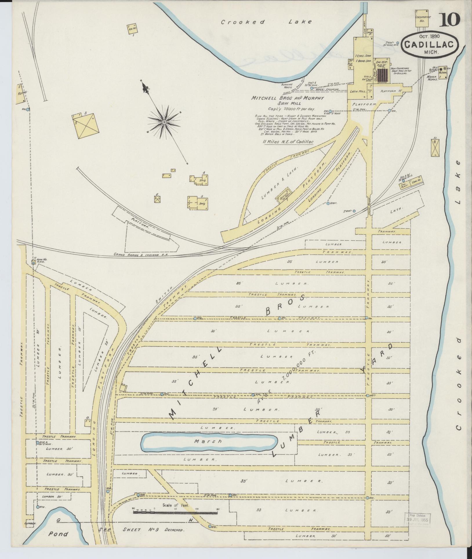 Sanborn Fire Insurance Map from Cadillac, Wexford County, Michigan (1890), Sheet #0010 - Complete Map Set gallery image, historic Sanborn map, vintage wall art, Michigan Michigan