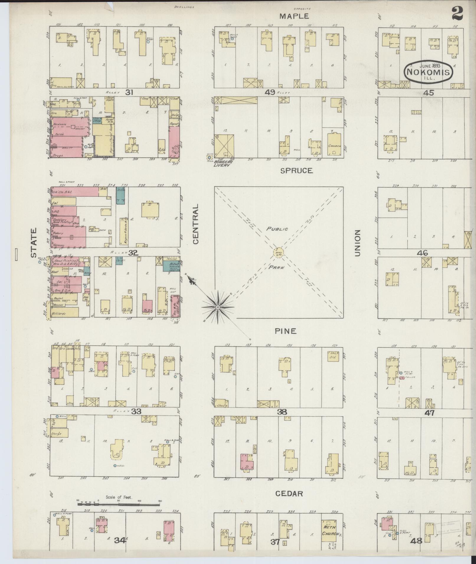 Sanborn Fire Insurance Map from Nokomis, Montgomery County, Illinois (1893), Sheet #0002 - Complete Map Set gallery image, historic Sanborn map, vintage wall art, Illinois Illinois