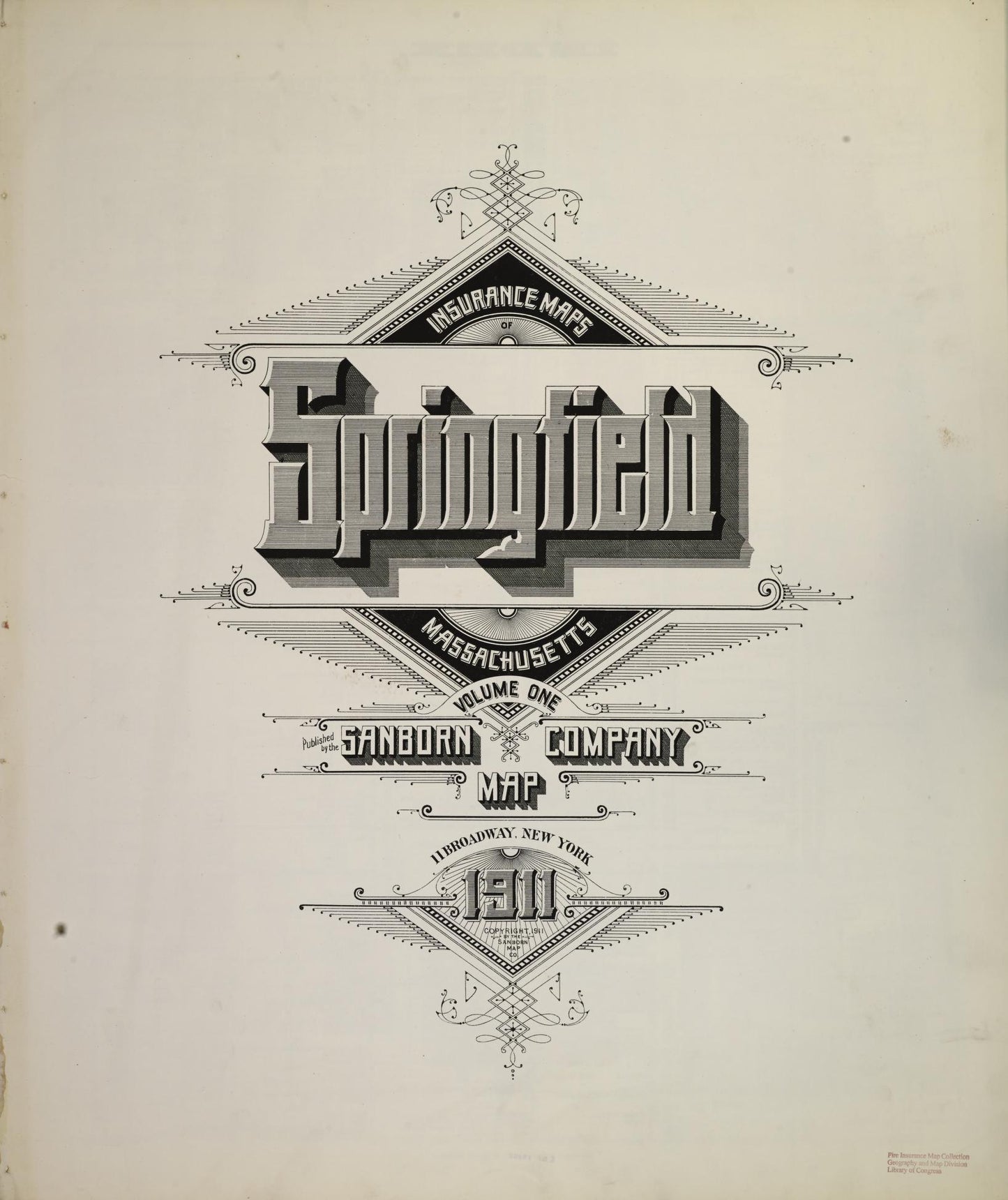 Sanborn Fire Insurance Map from Springfield, Hampden County, Massachusetts (1911), Sheet #0001 - Historic Sanborn Fire Insurance Map Print, vintage old map wall art, antique decor, genealogy gift, Massachusetts Massachusetts map