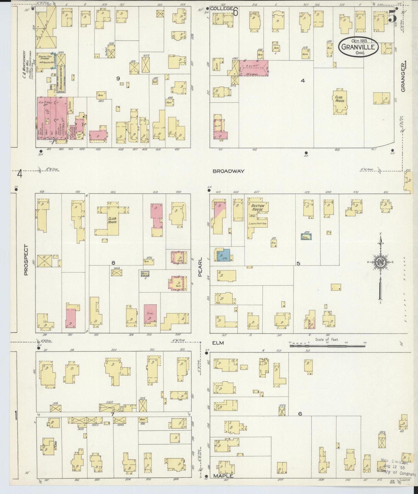 Sanborn Fire Insurance Map from Granville, Licking County, Ohio (1913), Sheet #0005 - Complete Map Set gallery image, historic Sanborn map, vintage wall art, Ohio Ohio