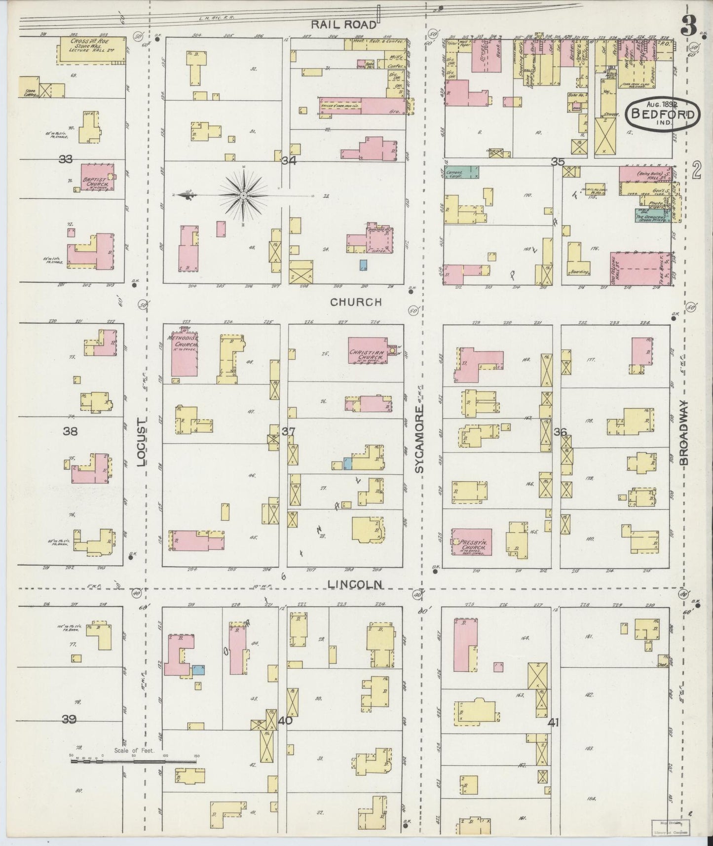 Sanborn Fire Insurance Map from Bedford, Lawrence County, Indiana (1892), Sheet #0003 - Complete Map Set gallery image, historic Sanborn map, vintage wall art, Indiana Indiana