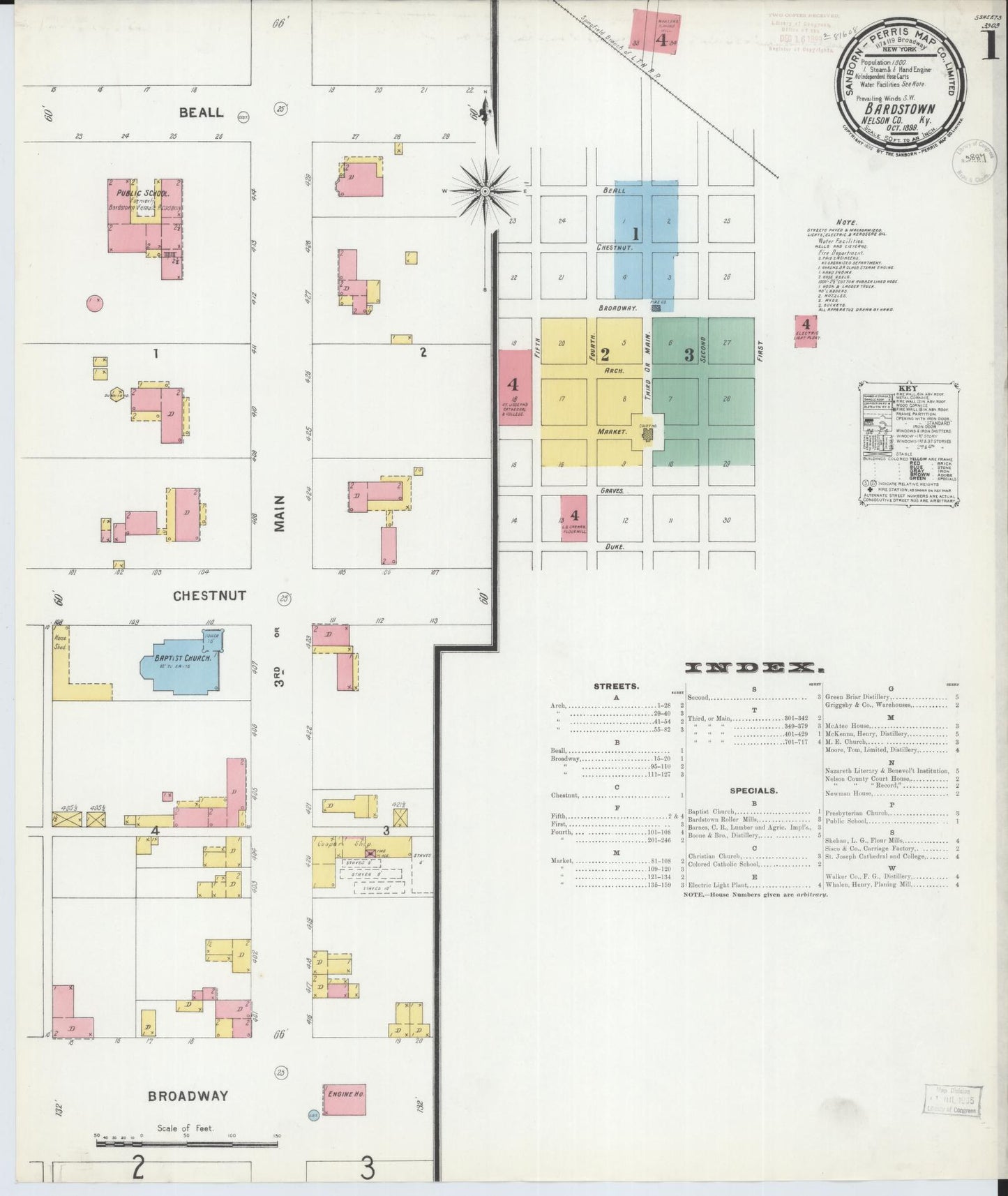 Sanborn Fire Insurance Map from Bardstown, Nelson County, Kentucky (1899), Sheet #0001 - Complete Map Set gallery image, historic Sanborn map, vintage wall art, Kentucky Kentucky