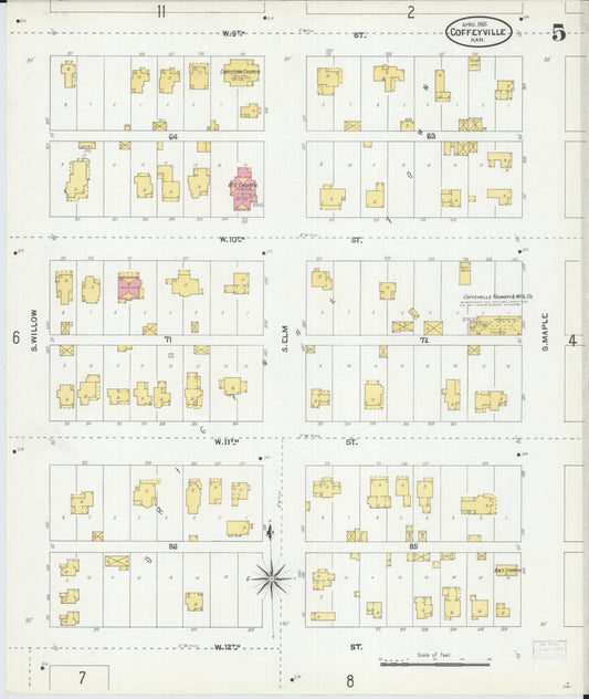 Sanborn Fire Insurance Map from Coffeyville, Montgomery County, Kansas (1905), Sheet #0005 - Historic Sanborn Fire Insurance Map Print, vintage old map wall art, antique decor, genealogy gift, Kansas Kansas map
