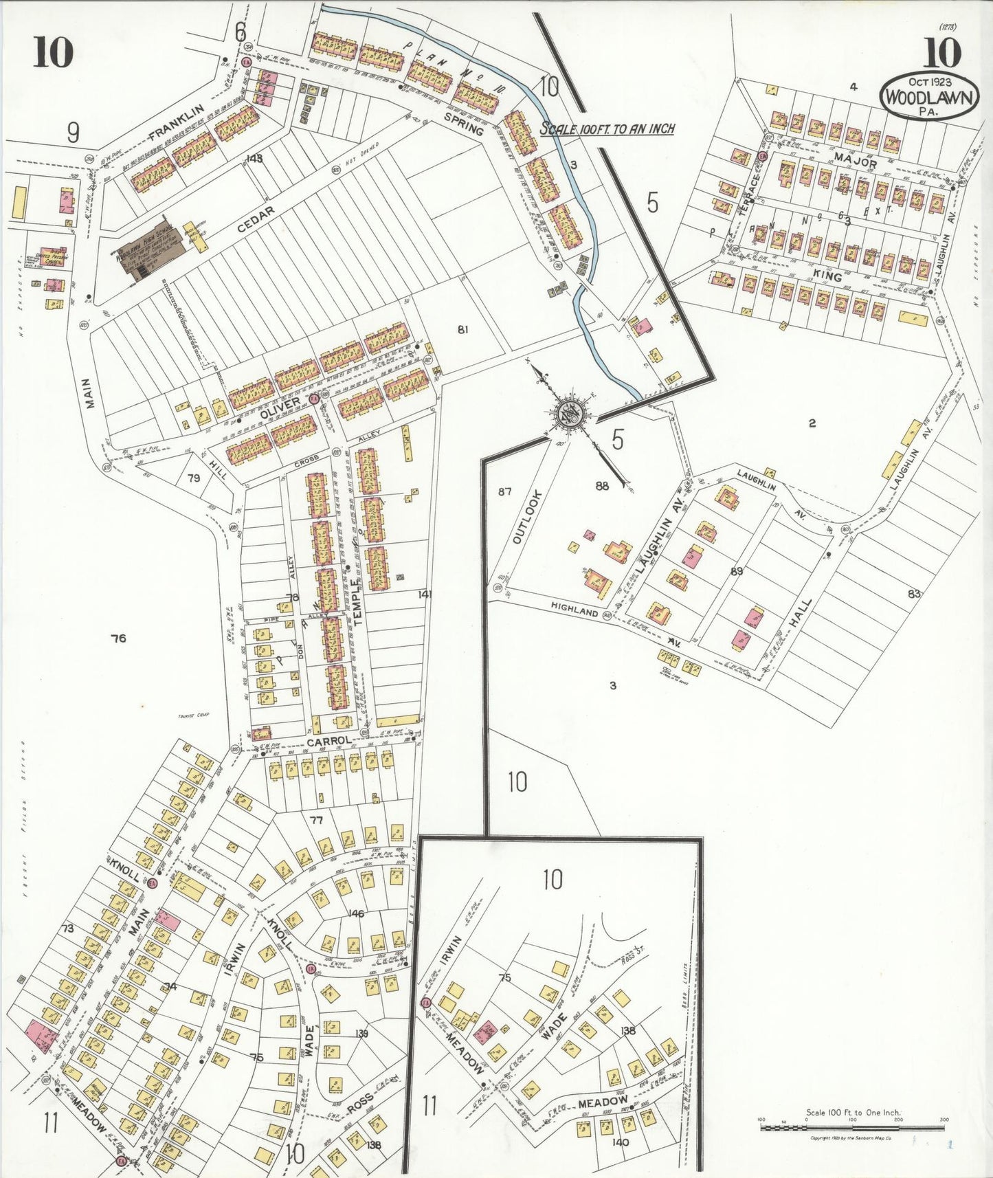 Sanborn Fire Insurance Map from Woodlawn, Beaver County, Pennsylvania (1923), Sheet #0010 - Complete Map Set gallery image, historic Sanborn map, vintage wall art, Pennsylvania Pennsylvania