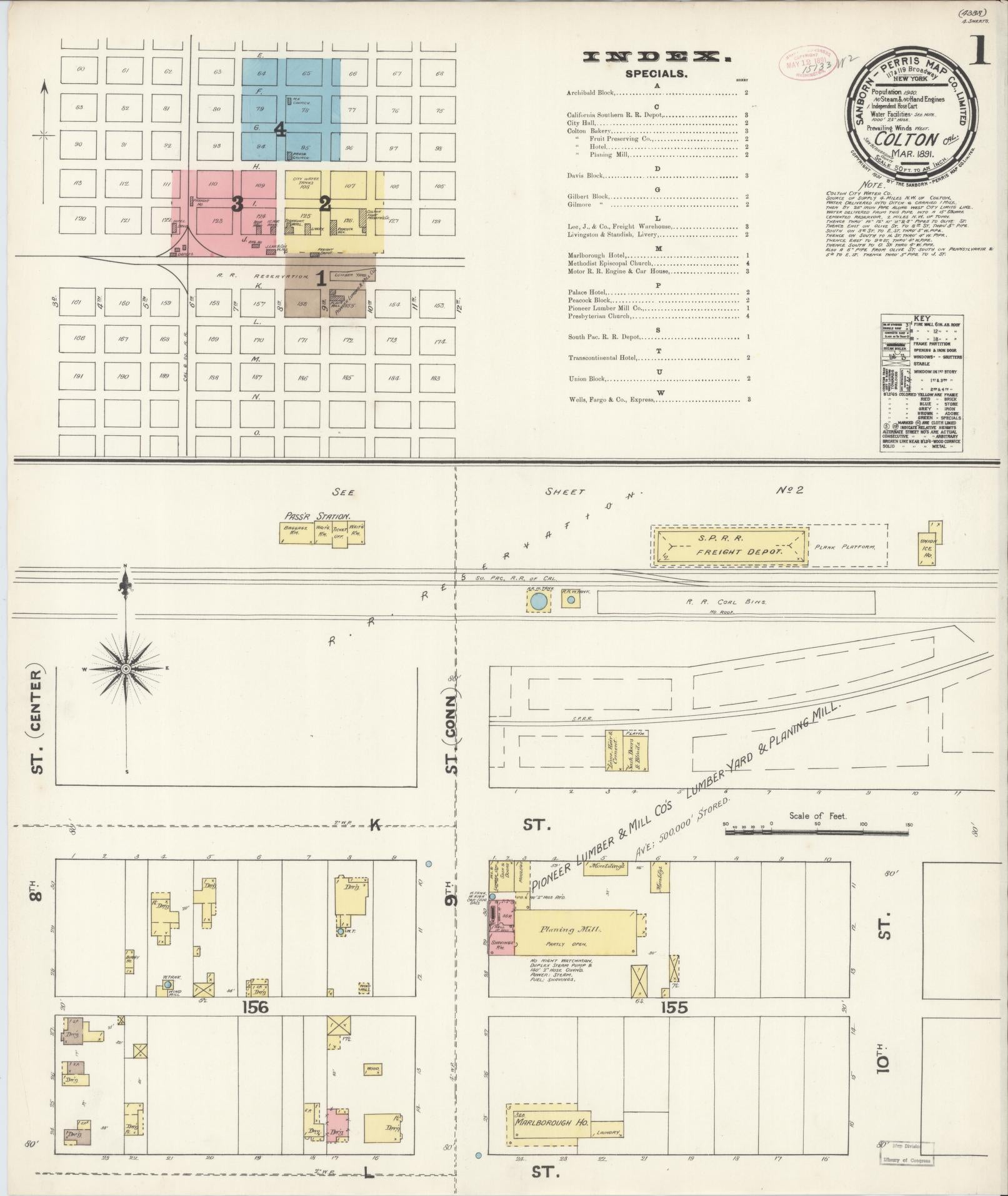 Sanborn Fire Insurance Map from Colton, San Bernardino County, California (1891), Sheet #0001 - Historic Sanborn Fire Insurance Map Print, vintage old map wall art, antique decor, genealogy gift, California California map
