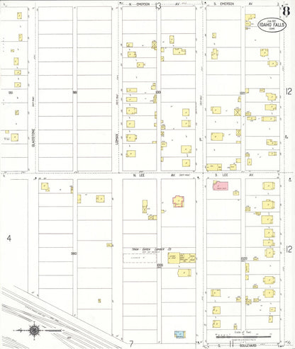 Sanborn Fire Insurance Map from Idaho Falls, Bonneville County, Idaho (1921), Sheet #0008 - Complete Map Set gallery image, historic Sanborn map, vintage wall art, Idaho Idaho