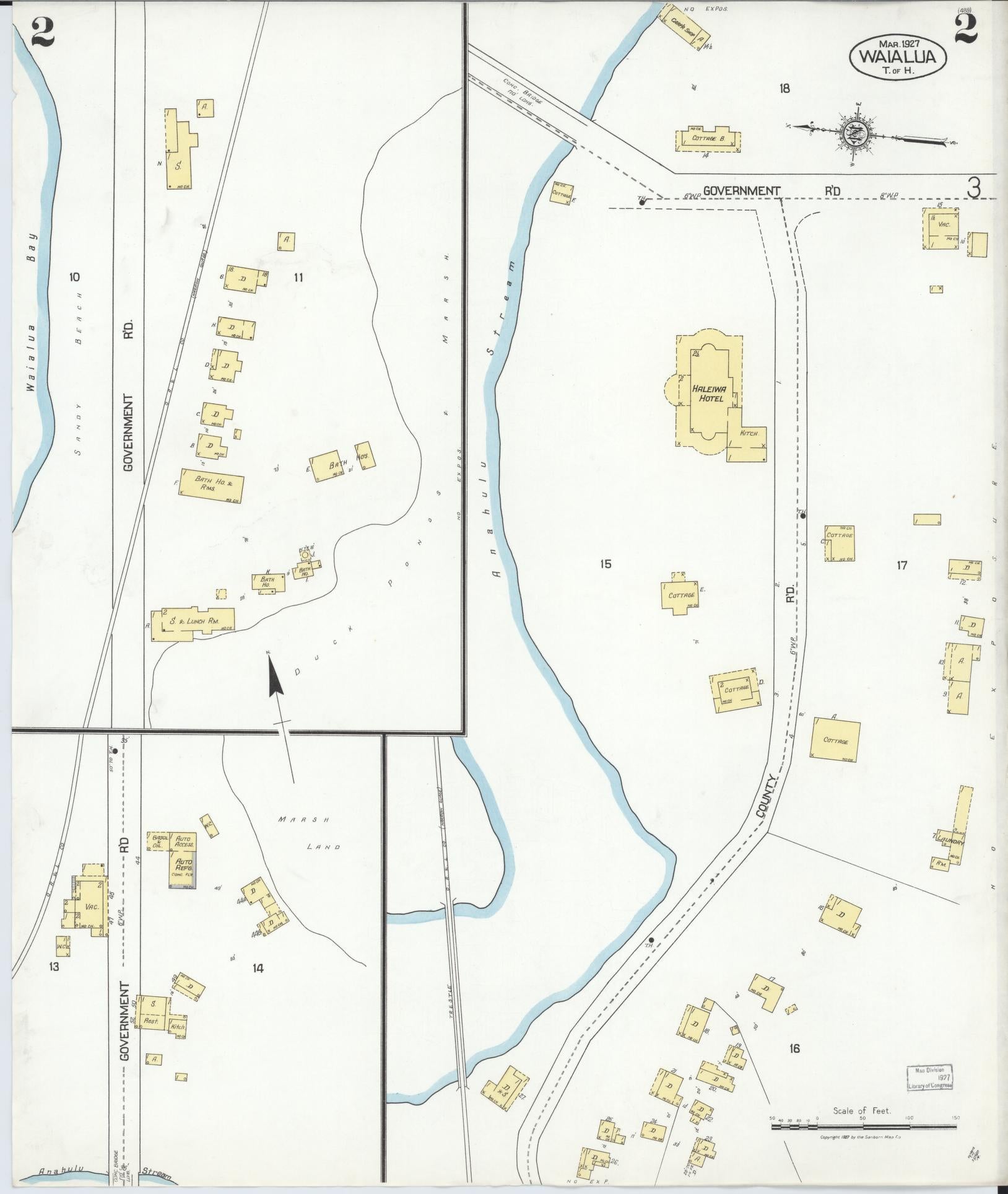 Sanborn Fire Insurance Map from Waialua, Honolulu County, Hawaii (1927), Sheet #0002 - Historic Sanborn Fire Insurance Map Print, vintage old map wall art, antique decor, genealogy gift, Hawaii Hawaii map