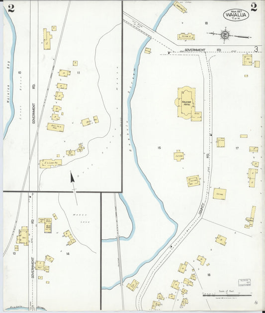 Sanborn Fire Insurance Map from Waialua, Honolulu County, Hawaii (1927), Sheet #0002 - Historic Sanborn Fire Insurance Map Print, vintage old map wall art, antique decor, genealogy gift, Hawaii Hawaii map
