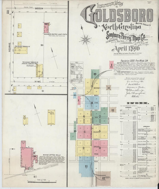 Sanborn Fire Insurance Map from Goldsboro, Wayne County, North Carolina (1896), Sheet #0001 - Historic Sanborn Fire Insurance Map Print, vintage old map wall art, antique decor, genealogy gift, North Carolina North Carolina map