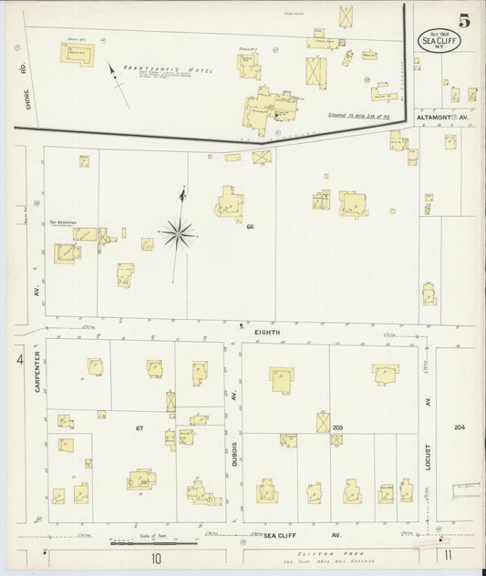 Sanborn Fire Insurance Map from Sea Cliff, Nassau County, New York (1908), Sheet #0005 - Historic Sanborn Fire Insurance Map Print, vintage old map wall art, antique decor, genealogy gift, New York New York map