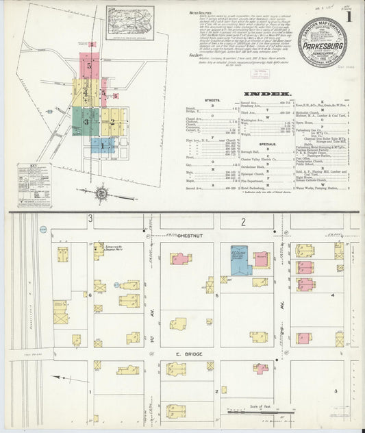 Sanborn Fire Insurance Map from Parkesburg, Chester County, Pennsylvania (1912), Sheet #0001 - Historic Sanborn Fire Insurance Map Print, vintage old map wall art, antique decor, genealogy gift, Pennsylvania Pennsylvania map