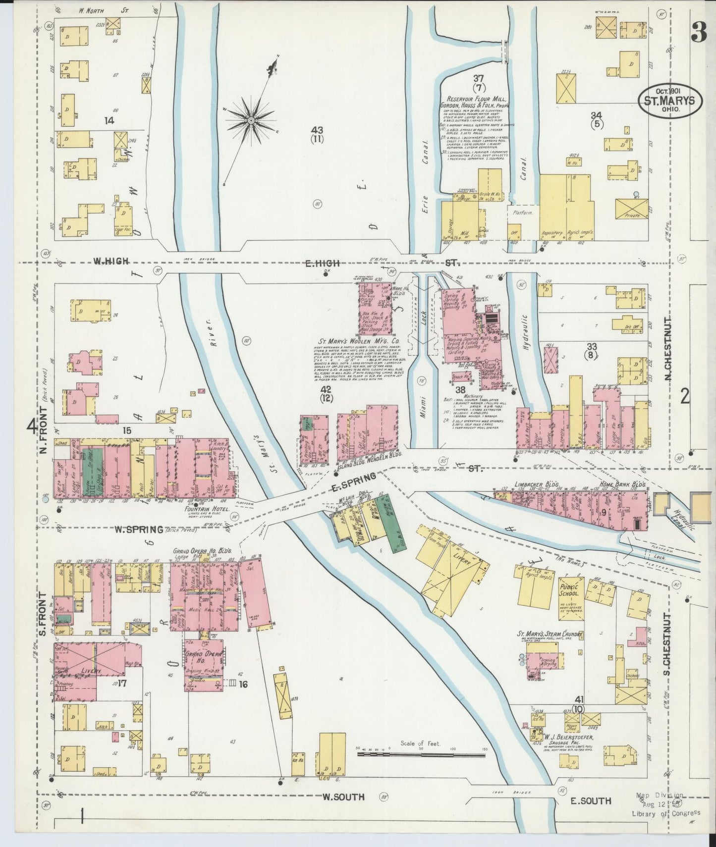 Sanborn Fire Insurance Map from Saint Marys, Auglaize County, Ohio (1901), Sheet #0003 - Historic Sanborn Fire Insurance Map Print, vintage old map wall art, antique decor, genealogy gift, Ohio Ohio map