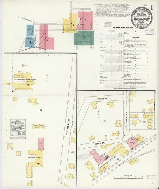 Sanborn Fire Insurance Map from Washington, Wilkes County, Georgia (1909), Sheet #0001 - Historic Sanborn Fire Insurance Map Print, vintage old map wall art, antique decor, genealogy gift, Georgia Georgia map
