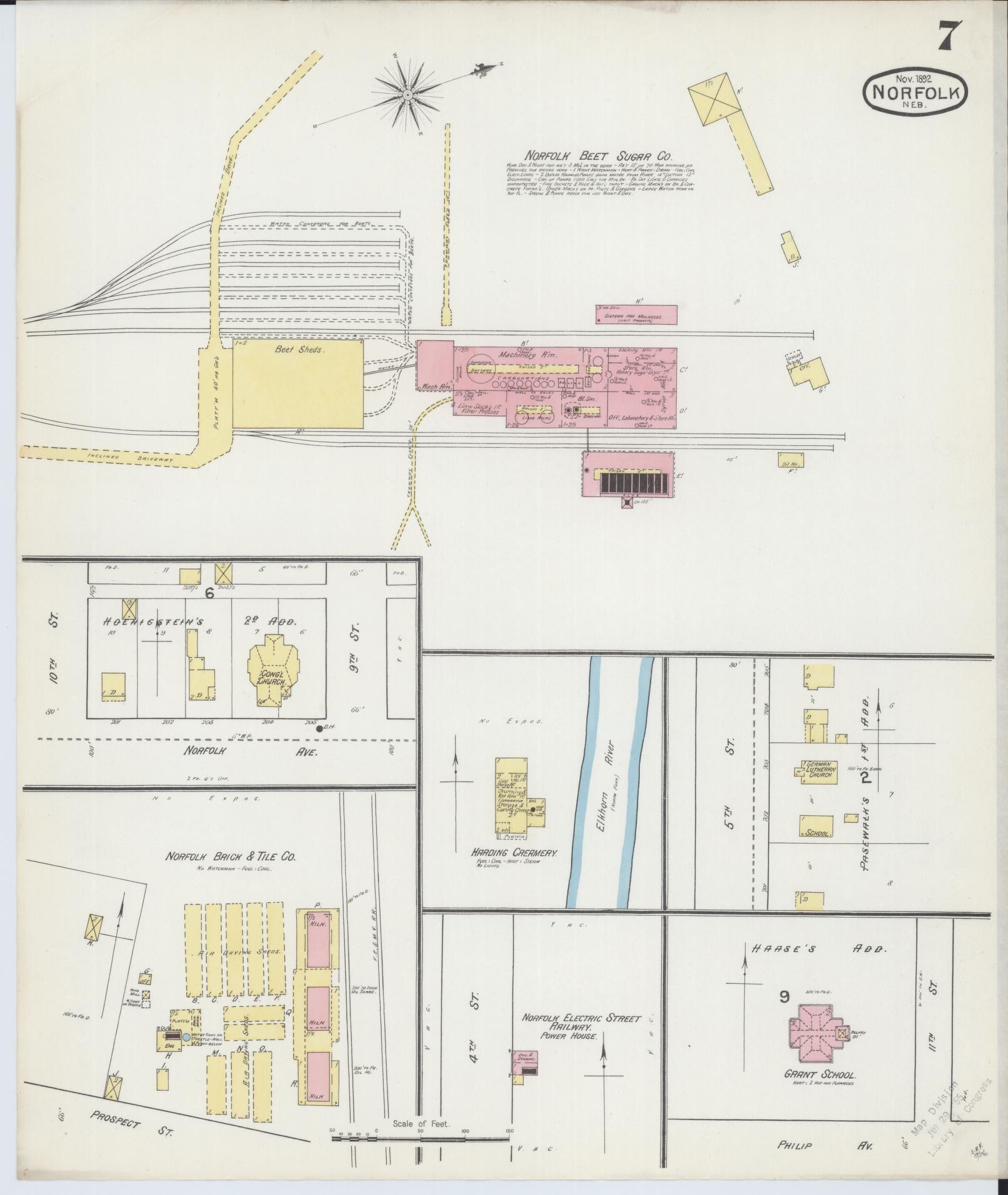Sanborn Fire Insurance Map from Norfolk, Madison County, Nebraska (1892), Sheet #0007 - Historic Sanborn Fire Insurance Map Print, vintage old map wall art, antique decor, genealogy gift, Nebraska Nebraska map