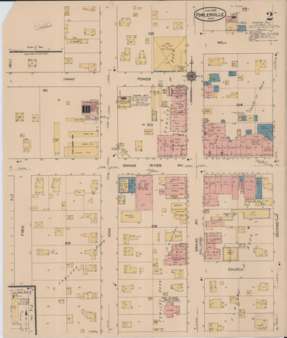 Sanborn Fire Insurance Map from Fowlerville, Livingston County, Michigan (1922), Sheet #0002 - Historic Sanborn Fire Insurance Map Print, vintage old map wall art, antique decor, genealogy gift, Michigan Michigan map