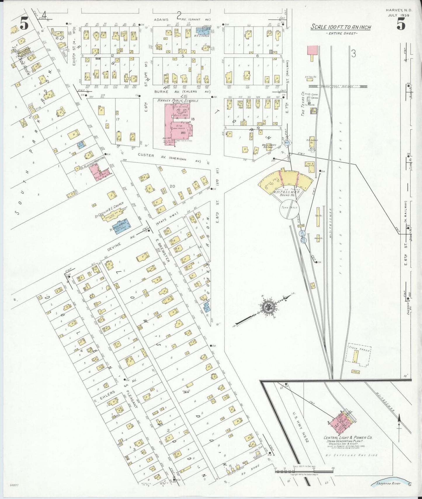 Sanborn Fire Insurance Map from Harvey, Wells County, North Dakota (1939), Sheet #0005 - Historic Sanborn Fire Insurance Map Print, vintage old map wall art, antique decor, genealogy gift, North Dakota North Dakota map