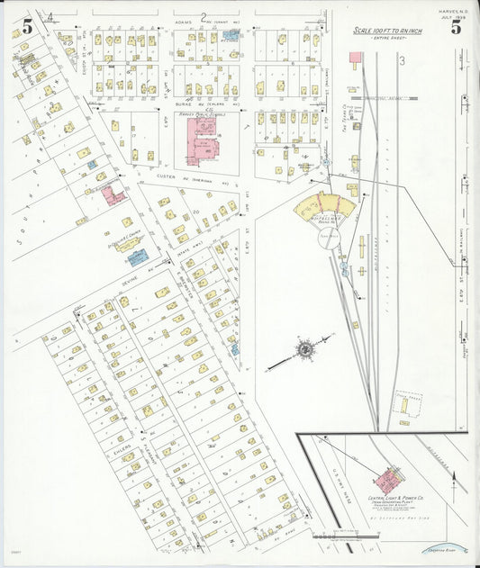 Sanborn Fire Insurance Map from Harvey, Wells County, North Dakota (1939), Sheet #0005 - Historic Sanborn Fire Insurance Map Print, vintage old map wall art, antique decor, genealogy gift, North Dakota North Dakota map