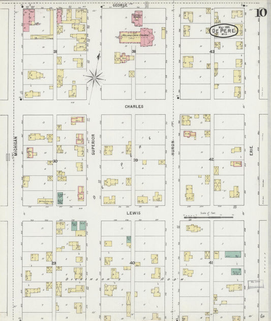 Sanborn Fire Insurance Map from De Pere, Brown County, Wisconsin (1895), Sheet #0010 - Historic Sanborn Fire Insurance Map Print, vintage old map wall art, antique decor, genealogy gift, Wisconsin Wisconsin map