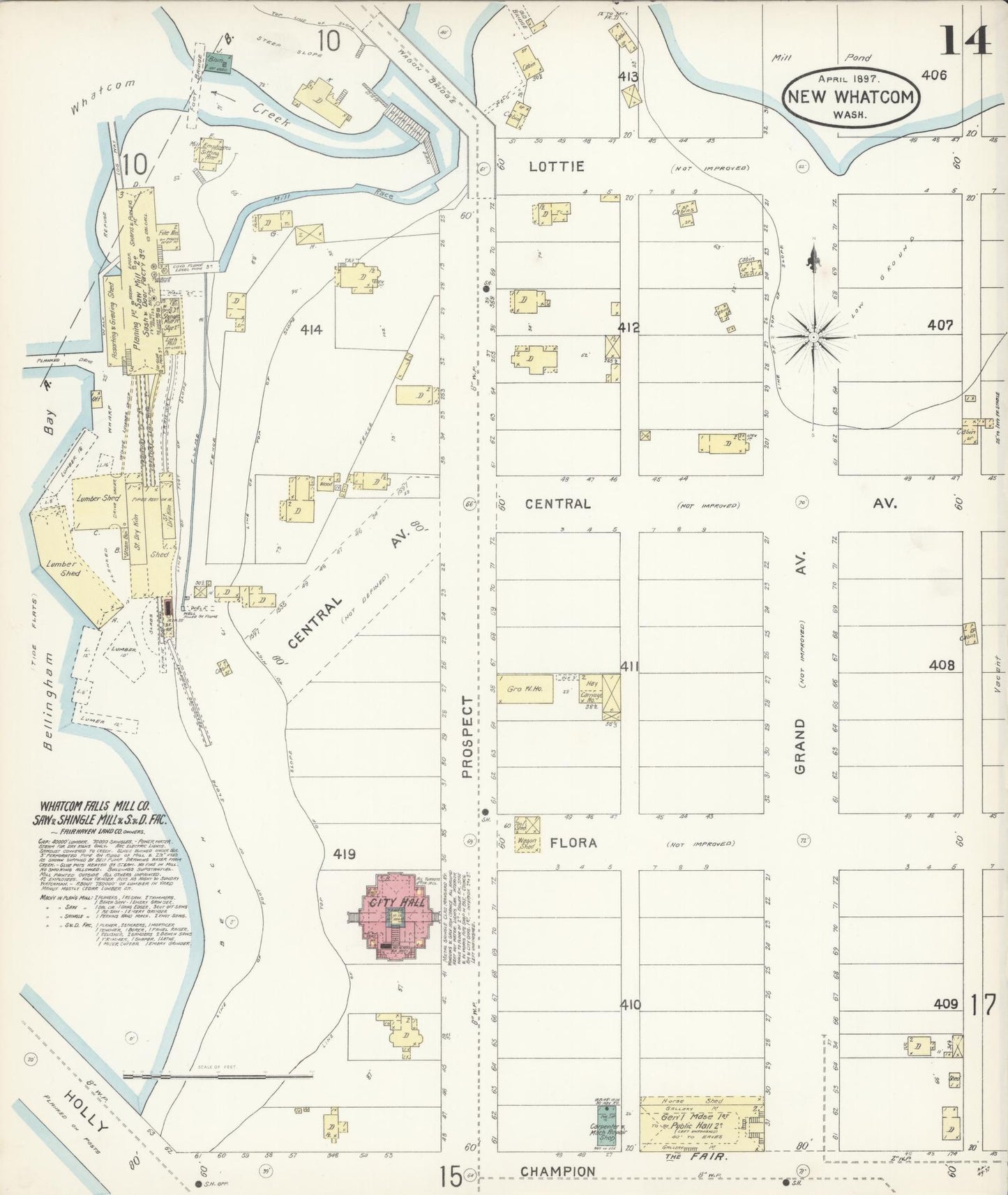 Sanborn Fire Insurance Map from New Whatcom, Whatcom County, Washington (1897), Sheet #0014 - Complete Map Set gallery image, historic Sanborn map, vintage wall art, Washington Washington