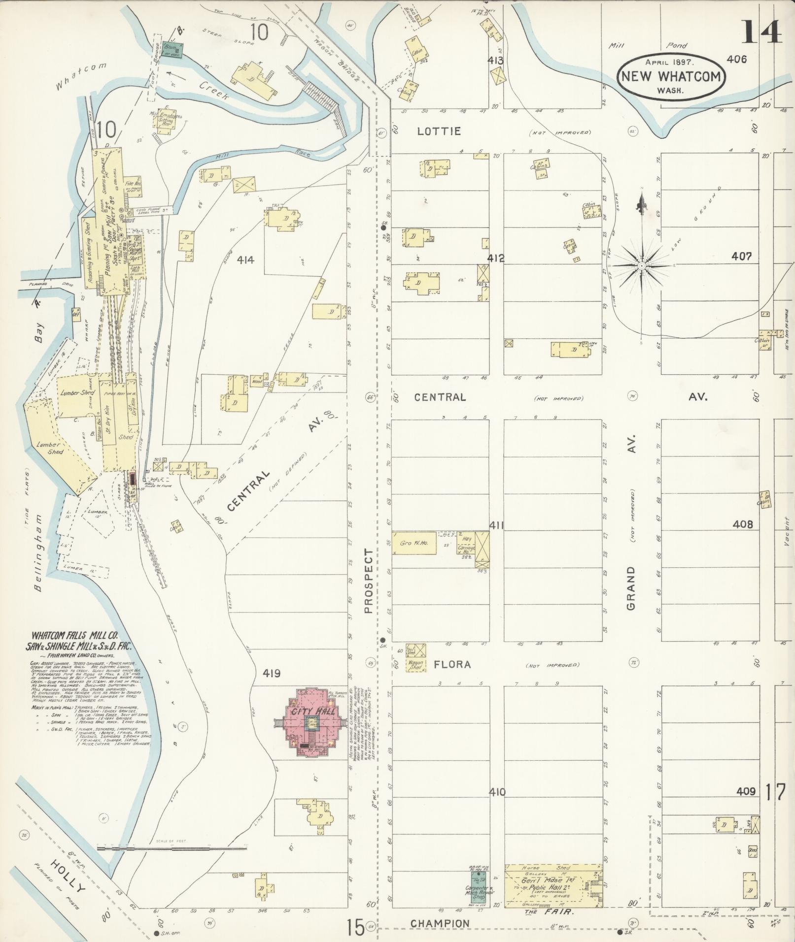 Sanborn Fire Insurance Map from New Whatcom, Whatcom County, Washington (1897), Sheet #0014 - Complete Map Set gallery image, historic Sanborn map, vintage wall art, Washington Washington