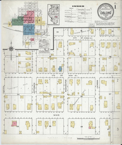 Sanborn Fire Insurance Map from Oblong, Crawford County, Illinois (1920), Sheet #0001 - Complete Map Set gallery image, historic Sanborn map, vintage wall art, Illinois Illinois