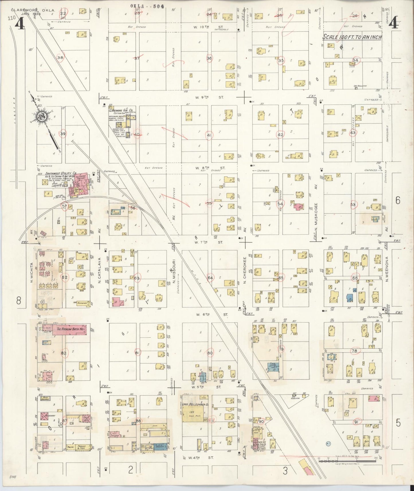 Sanborn Fire Insurance Map from Claremore, Rogers County, Oklahoma (1940), Sheet #0004 - Complete Map Set gallery image, historic Sanborn map, vintage wall art, Oklahoma Oklahoma