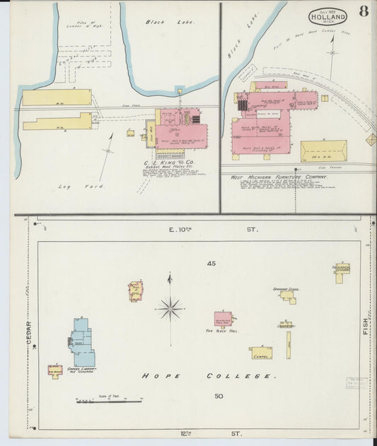 Sanborn Fire Insurance Map from Holland, Ottawa County, Michigan (1893), Sheet #0008 - Historic Sanborn Fire Insurance Map Print, vintage old map wall art, antique decor, genealogy gift, Michigan Michigan map