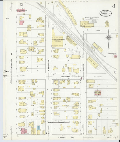 Sanborn Fire Insurance Map from Charlotte, Eaton County, Michigan (1911), Sheet #0004 - Complete Map Set gallery image, historic Sanborn map, vintage wall art, Michigan Michigan