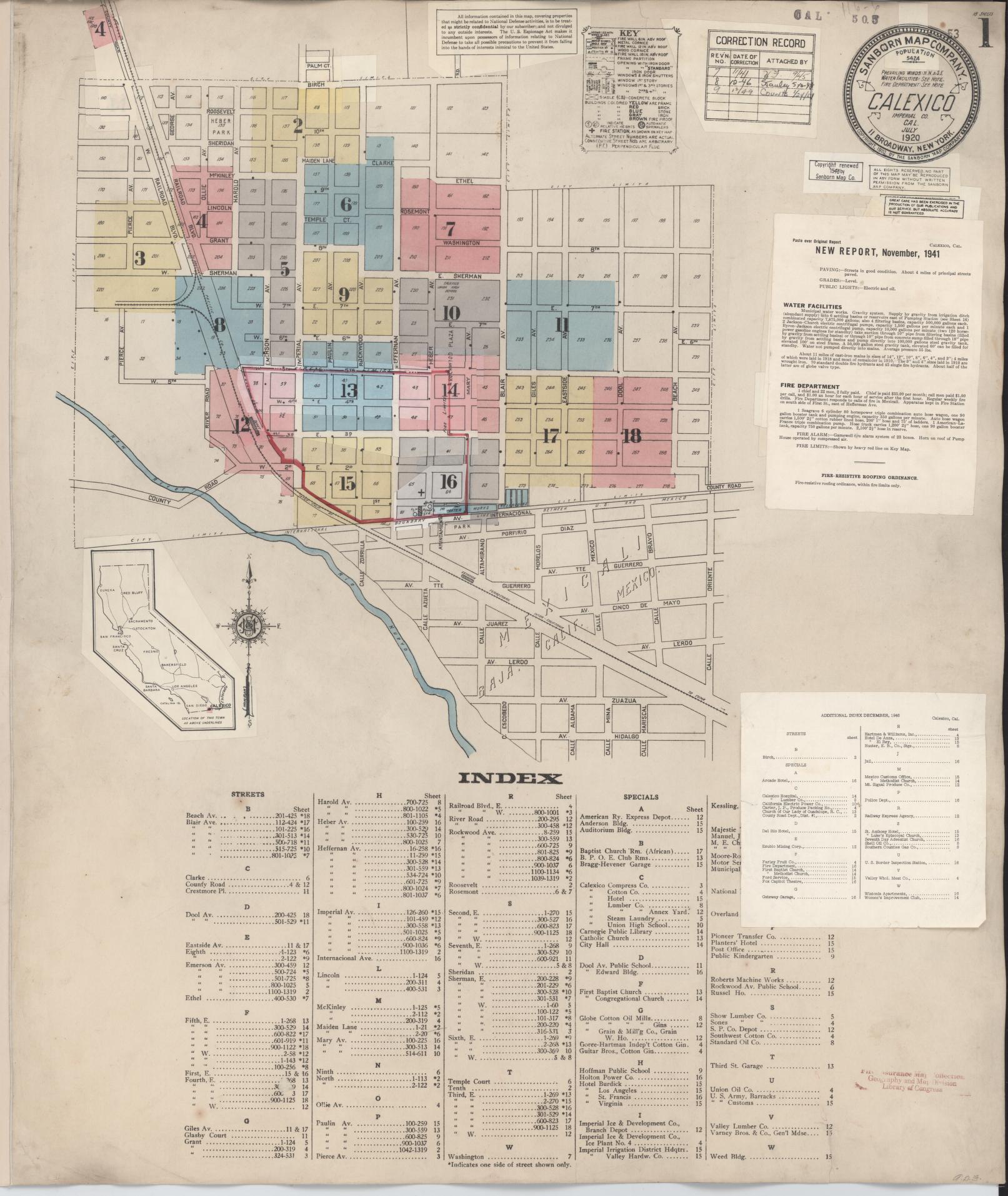 Sanborn Fire Insurance Map from Calexico, Imperial County, California (1949), Sheet #0001 - Complete Map Set gallery image, historic Sanborn map, vintage wall art, California California