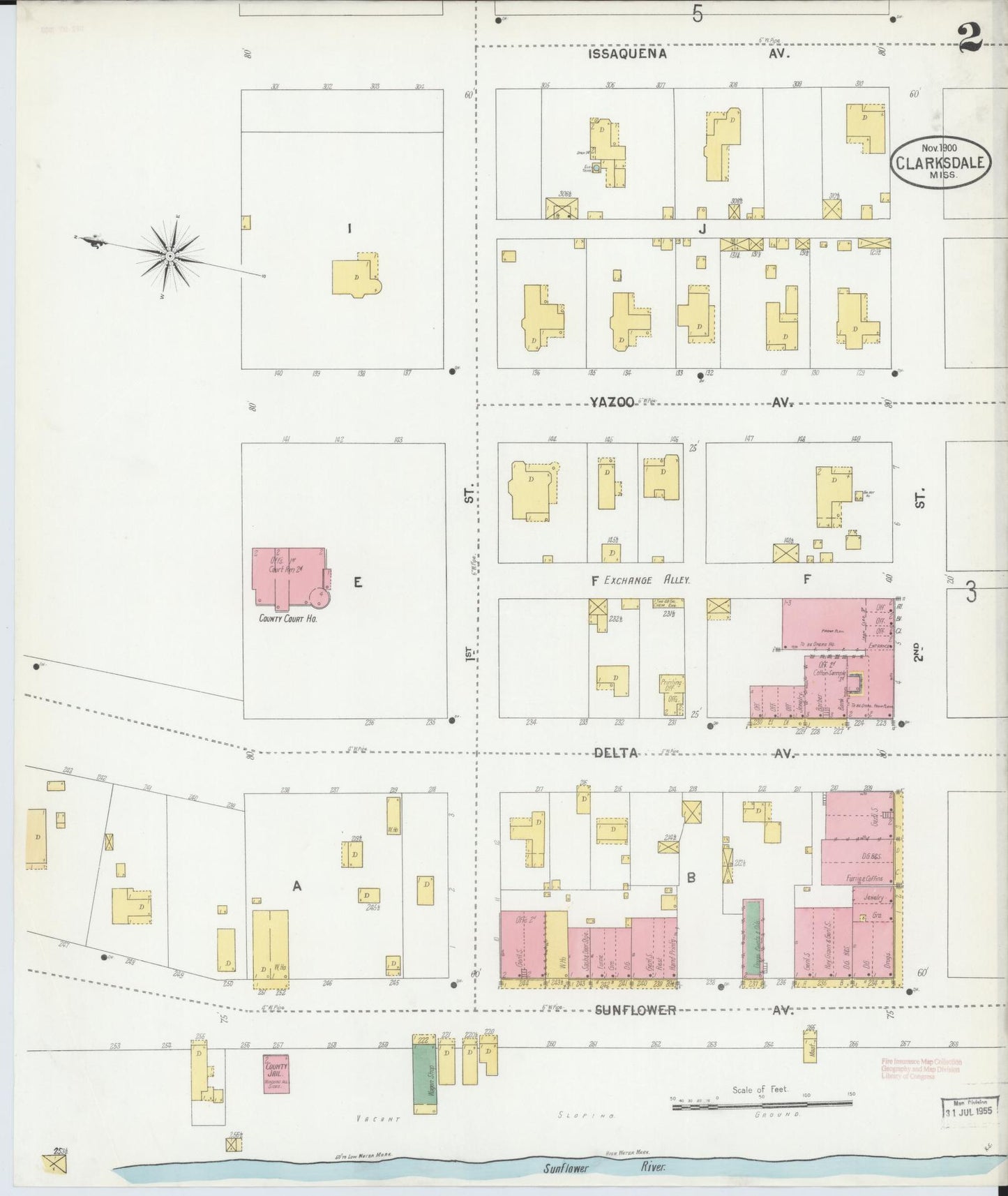 Sanborn Fire Insurance Map from Clarksdale, Coahoma County, Mississippi (1900), Sheet #0002 - Complete Map Set gallery image, historic Sanborn map, vintage wall art, Mississippi Mississippi