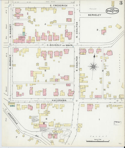 Sanborn Fire Insurance Map from Staunton, Independent Cities, Virginia (1891), Sheet #0003 - Complete Map Set gallery image, historic Sanborn map, vintage wall art, Virginia Virginia