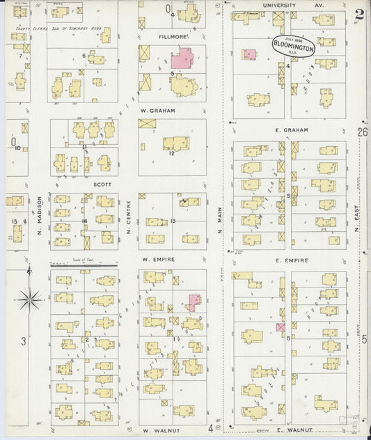 Sanborn Fire Insurance Map from Bloomington, McLean County, Illinois (1896), Sheet #0002 - Historic Sanborn Fire Insurance Map Print, vintage old map wall art, antique decor, genealogy gift, Illinois Illinois map