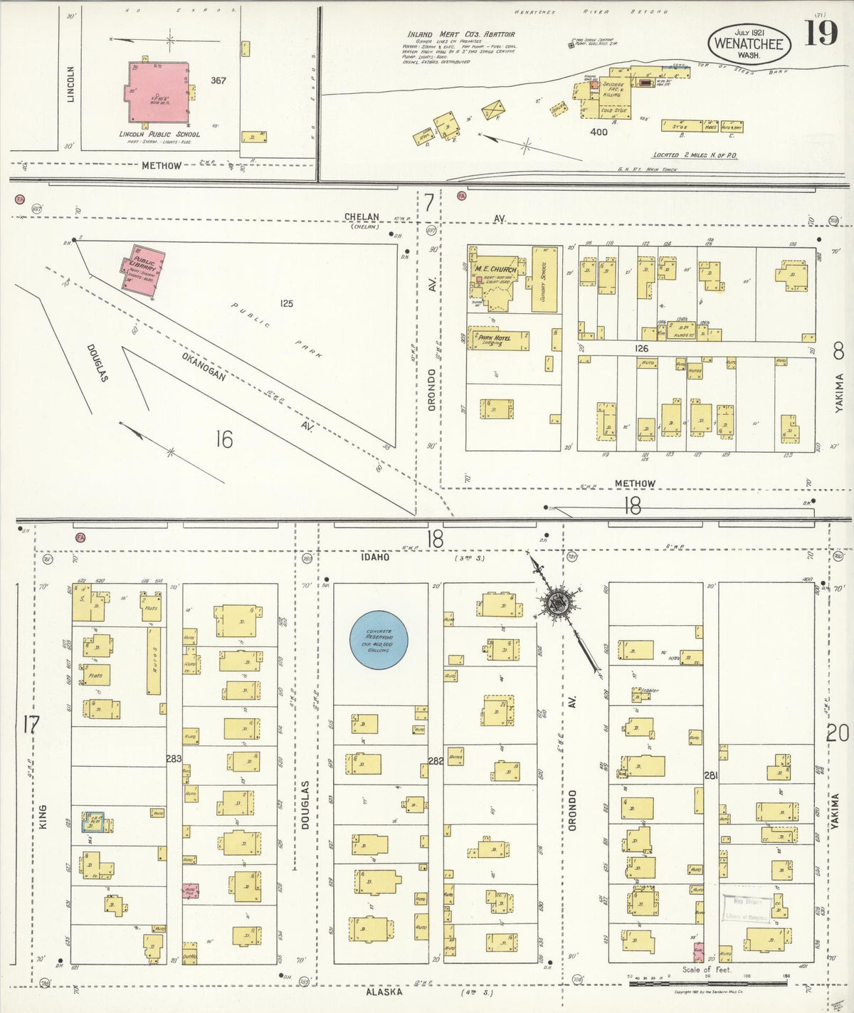 Sanborn Fire Insurance Map from Wenatchee, Chelan County, Washington (1921), Sheet #0019 - Historic Sanborn Fire Insurance Map Print, vintage old map wall art, antique decor, genealogy gift, Washington Washington map