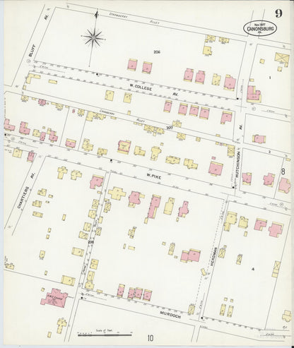 Sanborn Fire Insurance Map from Canonsburg, Washington County, Pennsylvania (1907), Sheet #0009 - Complete Map Set gallery image, historic Sanborn map, vintage wall art, Pennsylvania Pennsylvania