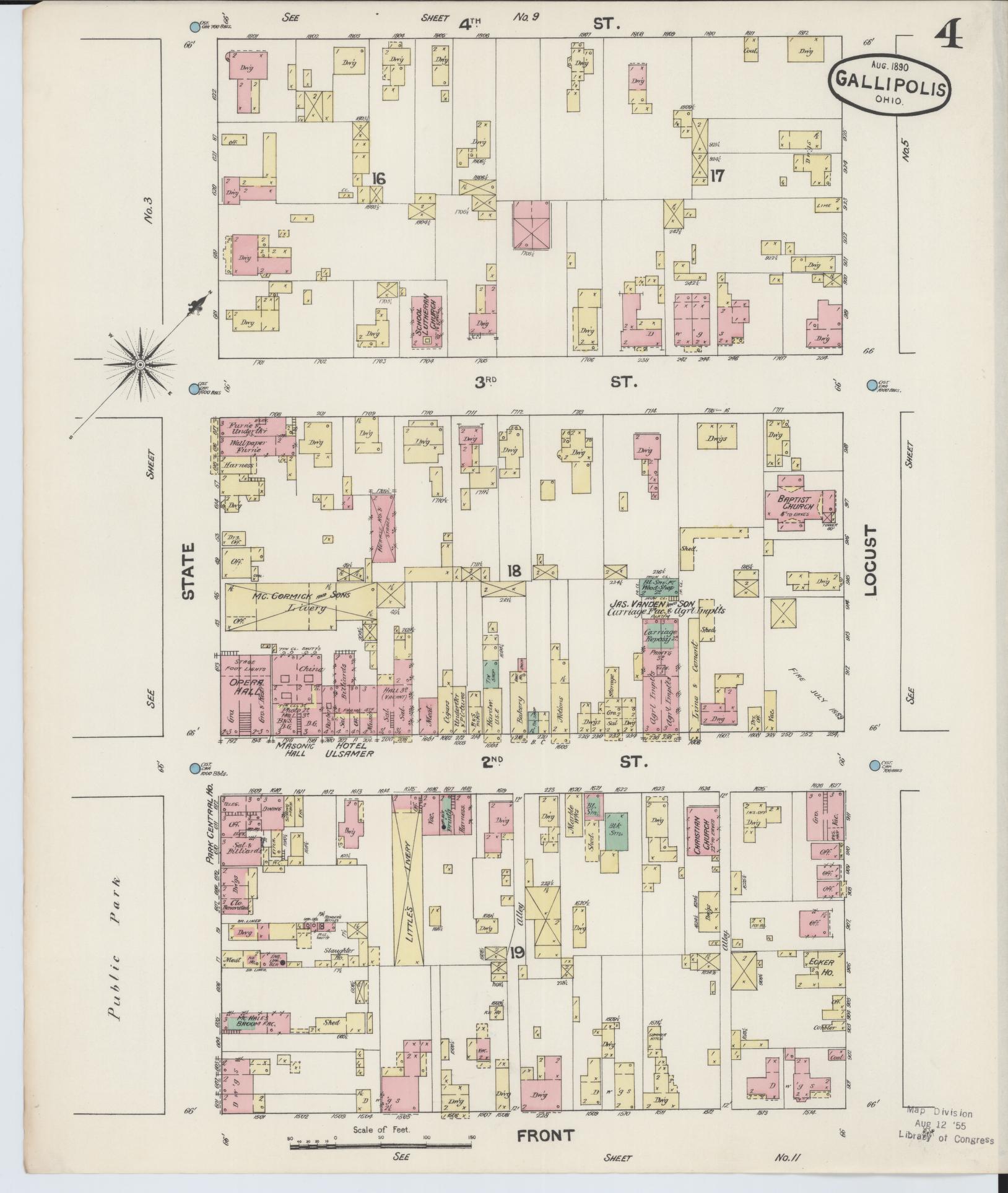 Sanborn Fire Insurance Map from Gallipolis, Gallia County, Ohio (1890), Sheet #0004 - Historic Sanborn Fire Insurance Map Print, vintage old map wall art, antique decor, genealogy gift, Ohio Ohio map