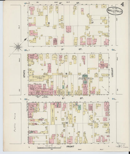 Sanborn Fire Insurance Map from Gallipolis, Gallia County, Ohio (1890), Sheet #0004 - Historic Sanborn Fire Insurance Map Print, vintage old map wall art, antique decor, genealogy gift, Ohio Ohio map