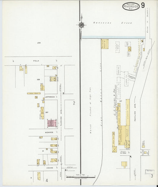 Sanborn Fire Insurance Map from Riverside, Burlington County, New Jersey (1919), Sheet #0009 - Historic Sanborn Fire Insurance Map Print, vintage old map wall art, antique decor, genealogy gift, New Jersey New Jersey map