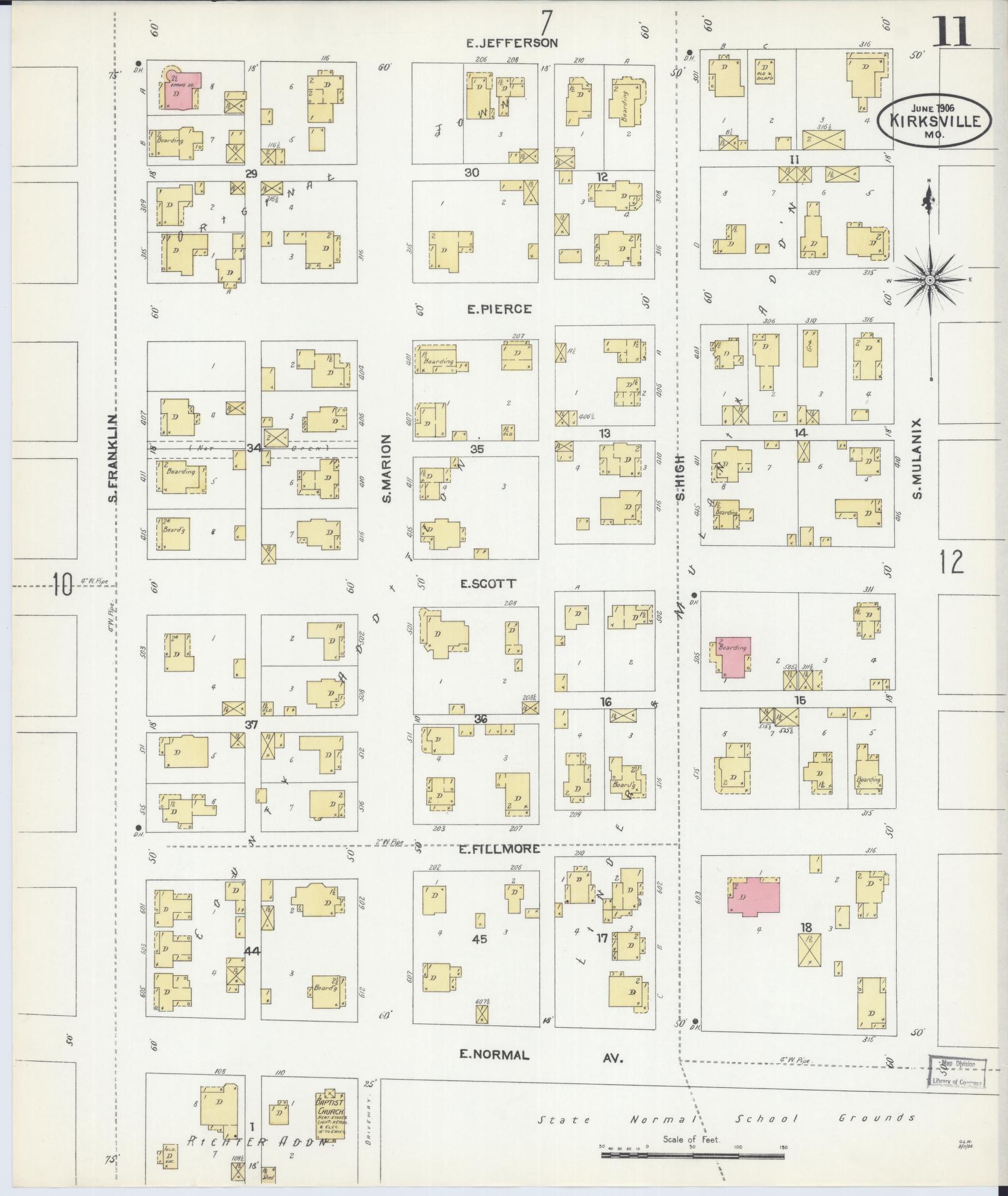 Sanborn Fire Insurance Map from Kirksville, Adair County, Missouri (1906), Sheet #0011 - Historic Sanborn Fire Insurance Map Print, vintage old map wall art, antique decor, genealogy gift, Missouri Missouri map