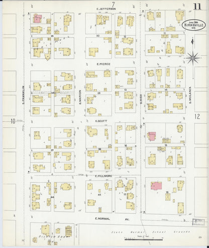 Sanborn Fire Insurance Map from Kirksville, Adair County, Missouri (1906), Sheet #0011 - Historic Sanborn Fire Insurance Map Print, vintage old map wall art, antique decor, genealogy gift, Missouri Missouri map